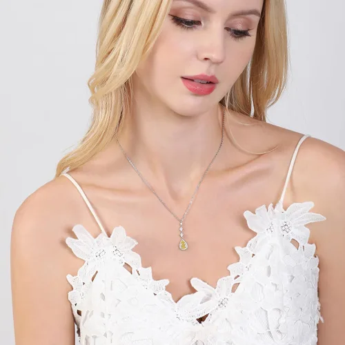 Miniatura 7 de TIANYU GEMS Collar con colgante de moissanita amarilla de 2 quilates para mujer, plata de ley chapada en oro amarillo de 18 quilates, pera amarilla
