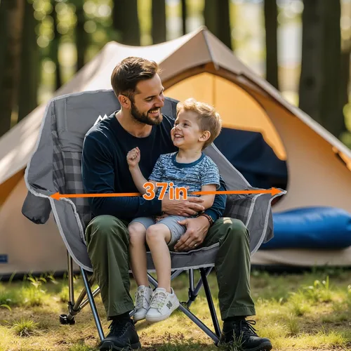 Miniatura 4 de Huskfirm Paquete de 2 sillas de campamento acolchadas de gran tamaño, sillas de campamento plegables de alta resistencia con portavasos y bolsa Gris