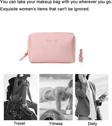 Miniatura 4 de Bolsas de cosméticos para mujer, bolsa organizadora de maquillaje, bolsa portátil para artículos de tocador para niñas, Azul neblina + rosa