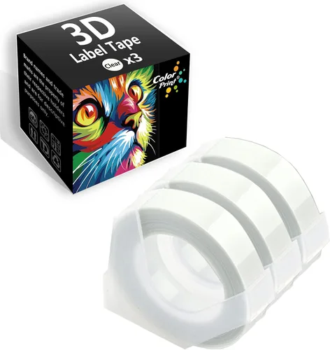 Colorprint - Cinta de etiquetas de repuesto compatible con Dymo 3D para etiquetadoras en relieve 3/8 pulgadas x 9.8 ft (paquete de 3 rollos