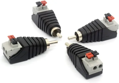 Miniatura 4 de Altavoz Phono RCA Macho Plug a AV 2 Terminal de tornillo Hembra Audio Video Balun Spring Press Adaptador Conector de alimentación CC para CCTV