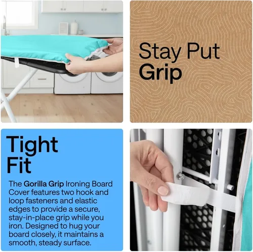 Miniatura 3 de La funda y almohadilla original GORILLA GRIP para tabla de planchar, revestimiento de silicona, acolchado grueso resistente a las quemaduras