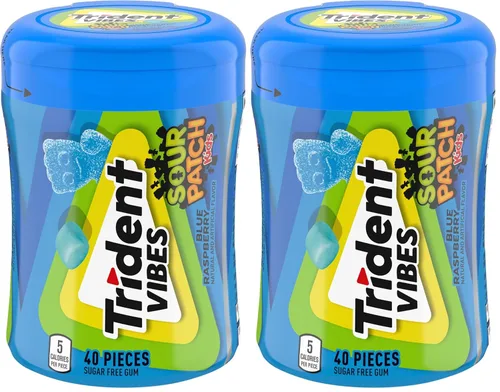 Miniatura 25 de Trident Vibes SOUR PATCH KIDS - Goma de mascar sin azúcar de frambuesa azul, 4 botellas de 40 piezas (160 piezas en total)