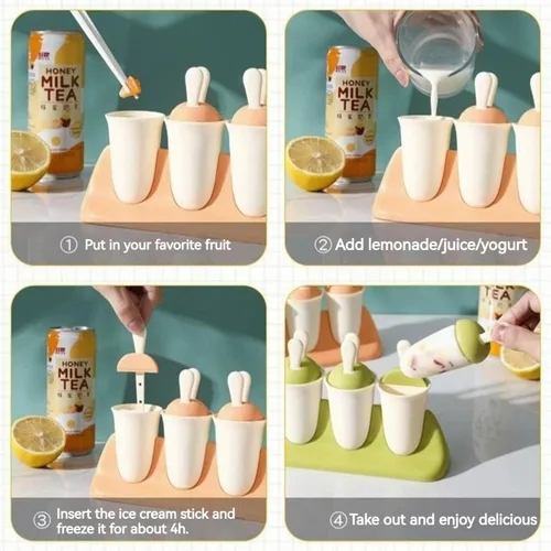 Miniatura 6 de Juego de 8 moldes para paletas para niños, moldes de silicona para hacer helados, moldes para helados, accesorios de cocina, fácil liberación, leche