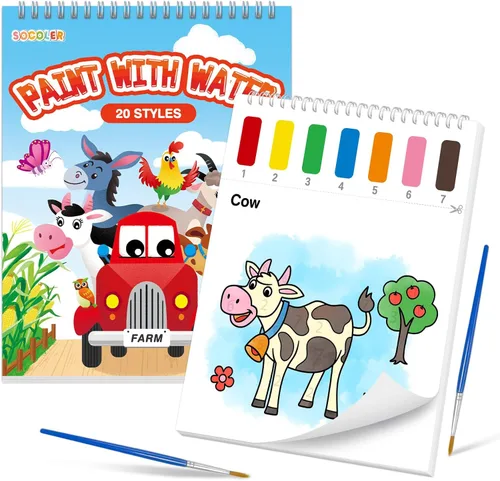 Miniatura 16 de Libros de pintar con agua SOCOLER para niños pequeños, papeles de pintura de acuarela sin desorden con tema de tráfico para niños, kit de pintura