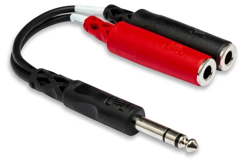 Adaptador Hosa YPP117 de cable TRS de 1/4 de pulgada a cable dual TSF Y de 1/4 de pulgada (6 pulgadas)., Negro/rojo