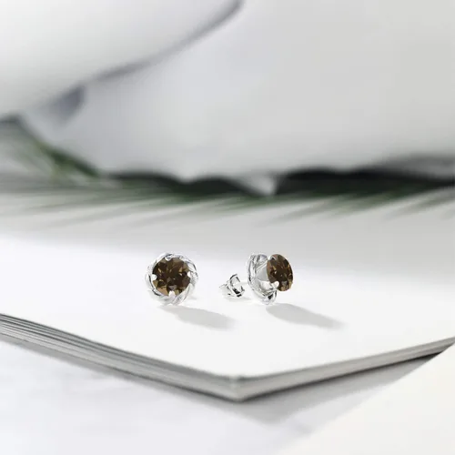 Miniatura 349 de Gem Stone King Aretes de plata de ley 925 de 0.236 in con piedra natal redonda para mujer