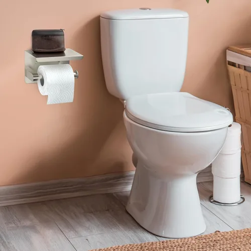 Miniatura 4 de Soporte de papel higiénico de níquel cepillado con estante, montaje en pared de acero inoxidable SUS304, adhesivo de doble instalación o tornillo