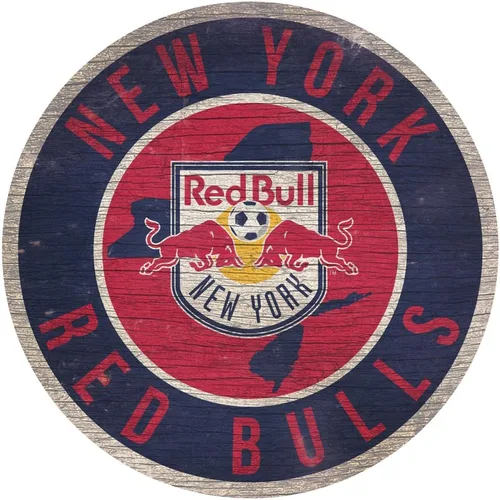 Fan Creations Letrero redondo de madera de New York Red Bulls FC MLS, decoración de pared redonda de 12 pulgadas, muestra tu espíritu RBNY y decora
