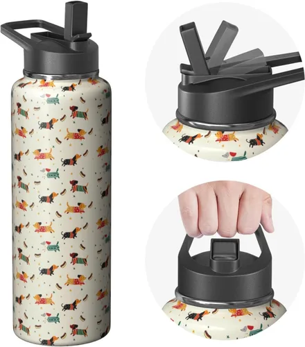 Miniatura 34 de Dachshund - Vaso de viaje aislado de acero inoxidable de 20 onzas con asa y pajilla, regalo para mujer, para el Día de la Madre, a prueba de fugas