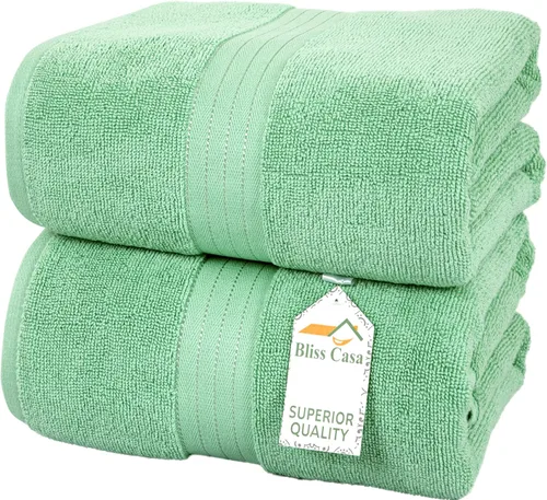 Miniatura 21 de Bliss Casa Paquete de 2 toallas de baño jumbo de algodón de gran tamaño de 35 x 70 pulgadas, ultrasuaves y altamente absorbentes, de secado rápido