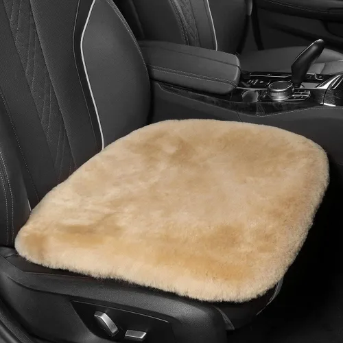 LLB Fundas de asiento de asiento de automóvil de oveja genuina para automóviles, camiones, SUV, almohadilla protectora de asiento cómoda para Caqui