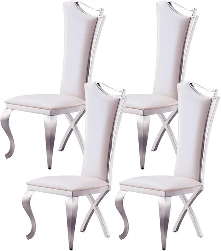 Miniatura 9 de Juego de 6 sillas de comedor modernas tapizadas de cuero con patas de acero inoxidable doradas, sillas de cocina contemporáneas sin brazos con Cuero