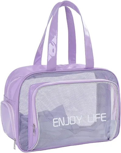 Miniatura 4 de Neceser de viaje, bolsa de aseo transparente con asa, bolsa de maquillaje impermeable para playa, viajes, gimnasio, Negro