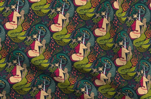 Spoonflower Fabric - Mermaid Unicorn Mythical Colourful Magical Magic Girls Room Bedtime Printed on Chiffon Fabric Fat Quarter - Sewing Fashion