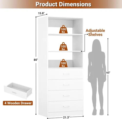 Miniatura 3 de Aheaplus Sistema organizador de cajones de armario, sistema de armario de madera de 21.3 pulgadas con 4 cajones, unidad de almacenamiento modular