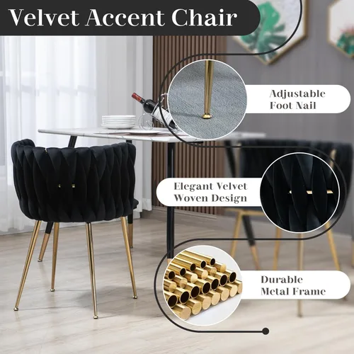 Miniatura 5 de Juego de mesa redonda dorada para 4, juego de mesa de comedor de 39'' con tapa de vidrio transparente, juego de mesa de cocina circular moderna de 5