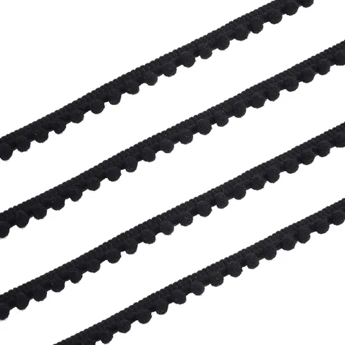 Miniatura 4 de Mini pompón con flecos de bola, lazo para coser, flecos, accesorio de encaje para manualidades, decoración del hogar (negro, 10 yardas)