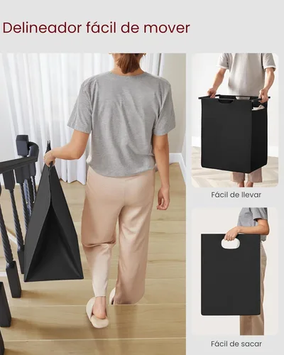 Miniatura 9 de VASAGLE Cesta de lavandería, cesta de ropa, clasificador de ropa con bolsa extraíble y removible, estante, estructura metálica, 17.2 galones (65 L)