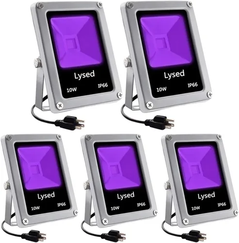 Paquete de 5 luces LED negras de 10 W, luz de inundación de luz negra con enchufe, impermeable IP66 para exteriores, luz negra para fiesta de baile,