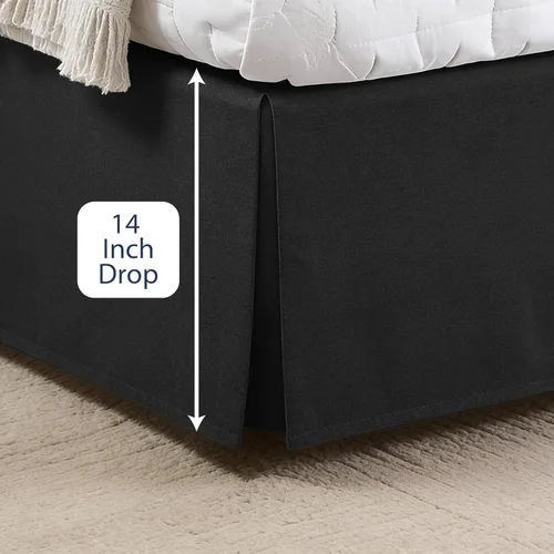 Miniatura 2 de Falda de cama de lujo con diseño hotelero a medida, pliegues en caja, caída de 14 pulgadas, tamaño Twin, color negro