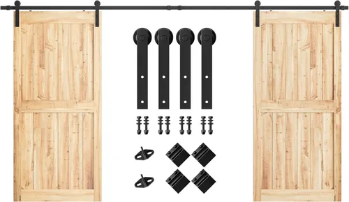 Miniatura 11 de SMARTSTANDARD Kit de herrajes para puerta corrediza de granero de doble puerta resistente de 5 pies, suave y silencioso, fácil de instalar, incluye