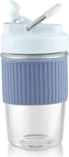 Miniatura 18 de Sivaphe Taza de café reutilizable de vidrio para hielo y caliente 12 oz, taza de viaje portátil con tapa a prueba de derrames y funda térmica