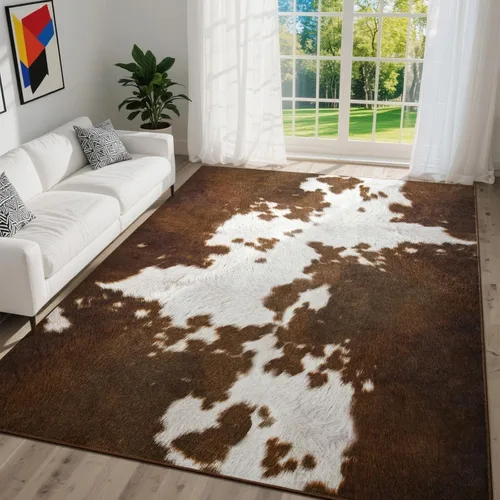 Miniatura 3 de DweIke - Alfombras con estampado de vaca para la sala de estar, alfombras de piel de vaca lavables a máquina de 4x6 pies para la sala de estar