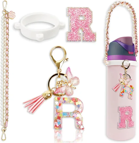 Miniatura 57 de Letter Handle Strap Accessories with Cute Initial Charm Compatible with Owala Water Bottle 24oz 32oz 40oz Owala Kids Púrpura