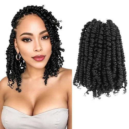 Miniatura 14 de Pelo Passion Twist de 8 pulgadas, trenzas de ganchillo pretrenzadas, paquetes de 8 paquetes (1B/negro natural)