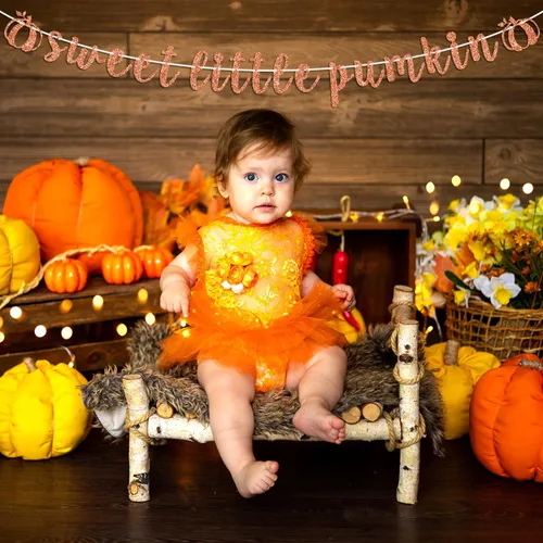 Miniatura 4 de Cartel de calabaza con texto en inglés "Sweet Little Pumpk", con temática de otoño, para baby shower, cumpleaños, Acción de Gracias, decoración