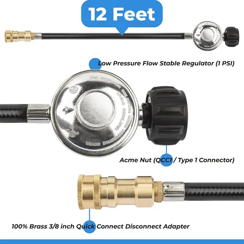 Miniatura 3 de F271803 - Manguera adaptadora para calentador de propano de 12 pies con regulador, para calentador Big Buddy para interiores y exteriores, conexión