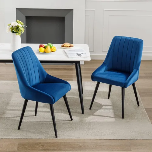 DUHOME Juego de 2 sillas de comedor, sillas decorativas tapizadas sin brazos, silla de ocio con respaldo alto de mediados de siglo, silla de Azul
