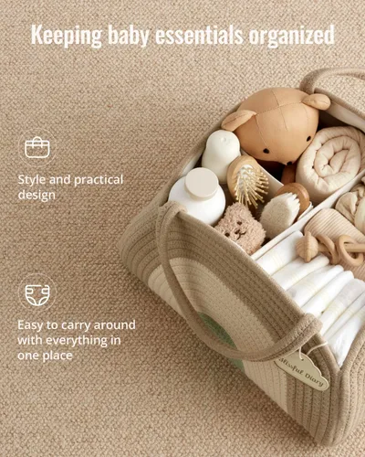 Miniatura 2 de Blissful Diary Organizador de Caddy de Pañales para Bebé, Cesta Caddy de Pañales de Cuerda de Algodón, Cesta de Almacenamiento Grande para Niños