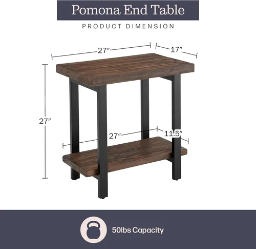 Miniatura 3 de Alaterre Furniture Pomona - Mesa auxiliar de madera maciza de 2 niveles con acabado natural y patas de metal, decoración moderna de granja