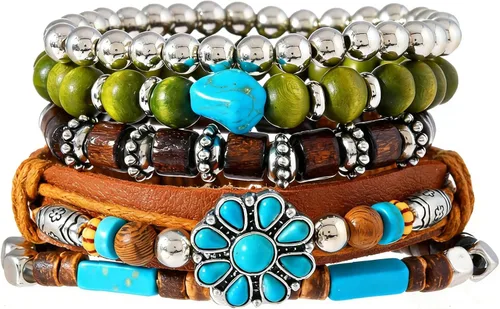 Miniatura 51 de Pulsera Gótica Ajustable de Cuero Trenzado Punk Multicapa de Estilo Grunge, Conjunto de Pulseras Emo con Brazalete de Metal, Envoltura
