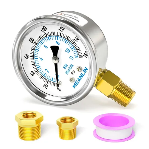 Miniatura 28 de MEANLIN MEASURE Medidor de presión en seco de acero inoxidable de 0 ~ 200 psi, esfera de cara NPT de 2 pulgadas, impermeable para compresor de aire