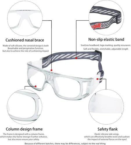 Miniatura 4 de SooGree Sports Glasses - Racquetball Goggles Basketball Football Eye Protective Almohadilla de nariz blanca con marco gris G8042
