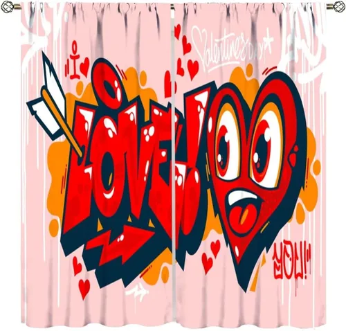 Miniatura 10 de Cortinas de pared de ladrillo, arte pop de grafiti, hermosas cortinas con estampado de chicas americanas para adolescentes, dormitorio, sala