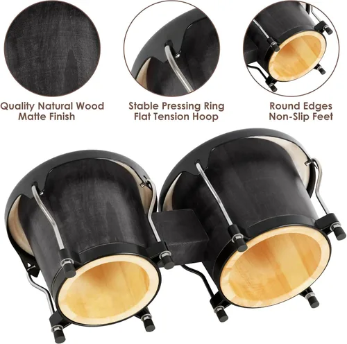 Miniatura 4 de EASTROCK Juego de tambor Bongo de 6 y 7 pulgadas para principiantes, estudiantes, adultos, profesionales, cabezas de piel de animales naturales