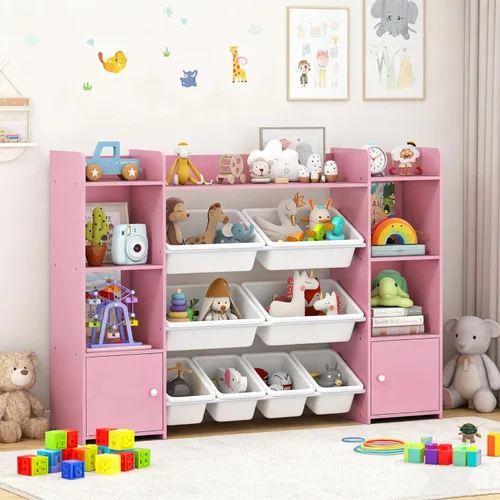 Miniatura 13 de Costzon Organizador de almacenamiento de juguetes para niños, armario de almacenamiento de 4 niveles con 8 contenedores extraíbles, estantería Blanco