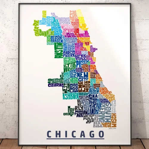 Miniatura 2 de Impresión del mapa del vecindario de Chicago, impresión firmada de mi arte original de mapa de tipografía de Chicago dibujado a mano