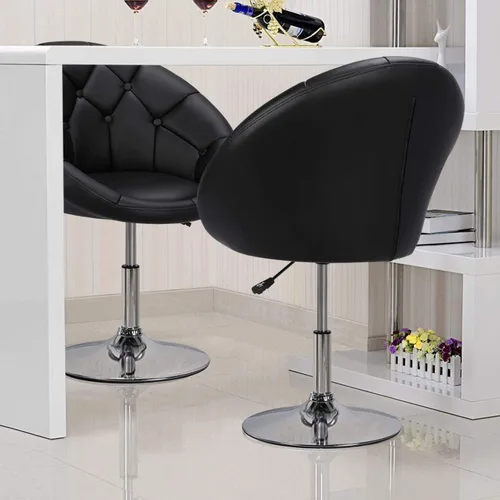 Miniatura 9 de Yaheetech Silla contemporánea con respaldo tapizado redondo, altura ajustable, giratoria, moderna, para tocador, negra