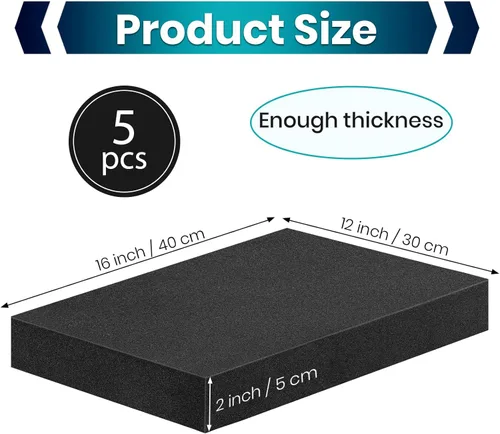 Miniatura 2 de 5 piezas de espuma de poliuretano de 16 x 12 x 2 pulgadas, insertos de espuma para estuches, hojas de espuma negra para embalaje, relleno de 2