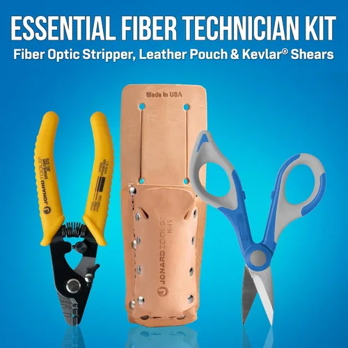 Miniatura 2 de Jonard Tools TK-355 Kit de pelador de fibra de 3 agujeros y tijeras de Kevlar, bolsa de cuero