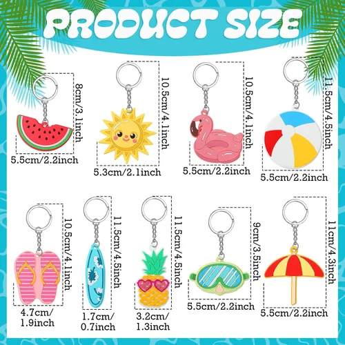 Miniatura 2 de Yinkin 36 llaveros para fiesta de verano, playa, flamenco, piña, tortuga, tabla de surf, para verano, piscina, recuerdo temático, suministros