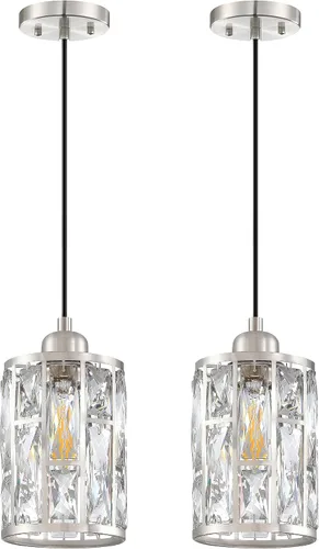Paquete de 2 lámparas colgantes de isla de cocina con pantalla de cristal de 5.4 pulgadas, acabado de níquel cepillado, moderno accesorio colgante