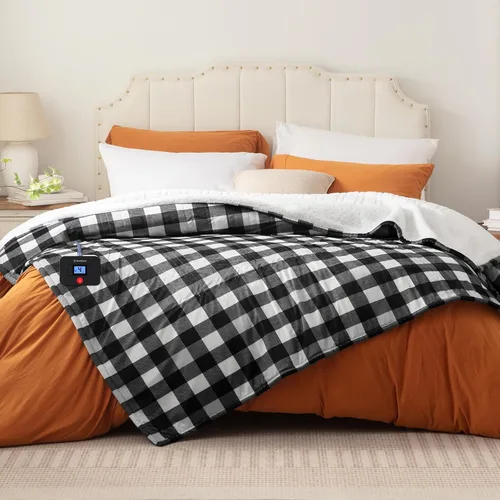 Miniatura 13 de Manta eléctrica térmica Westinghouse de franela y sherpa con 6 niveles de calefacción y apagado automático de 2-10 horas, manta térmica con jacquard