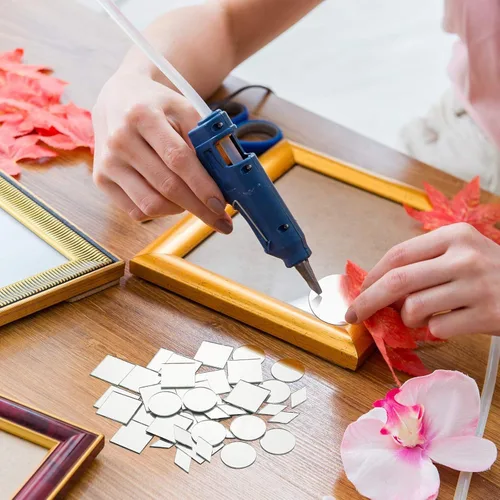 Miniatura 2 de Geiserailie 300 piezas de mosaico de espejo de 1 pulgada y 3 formas, pequeño diamante redondo cuadrado, mini espejos de mosaico de vidrio