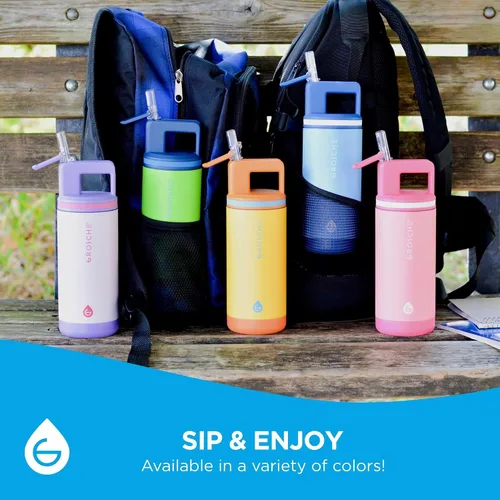 Miniatura 7 de GROSCHE Alpine Flip n' Sip - Botella de agua aislada de 16 onzas para niños, acero inoxidable, a prueba de fugas, con pajilla, perfecta para Azul